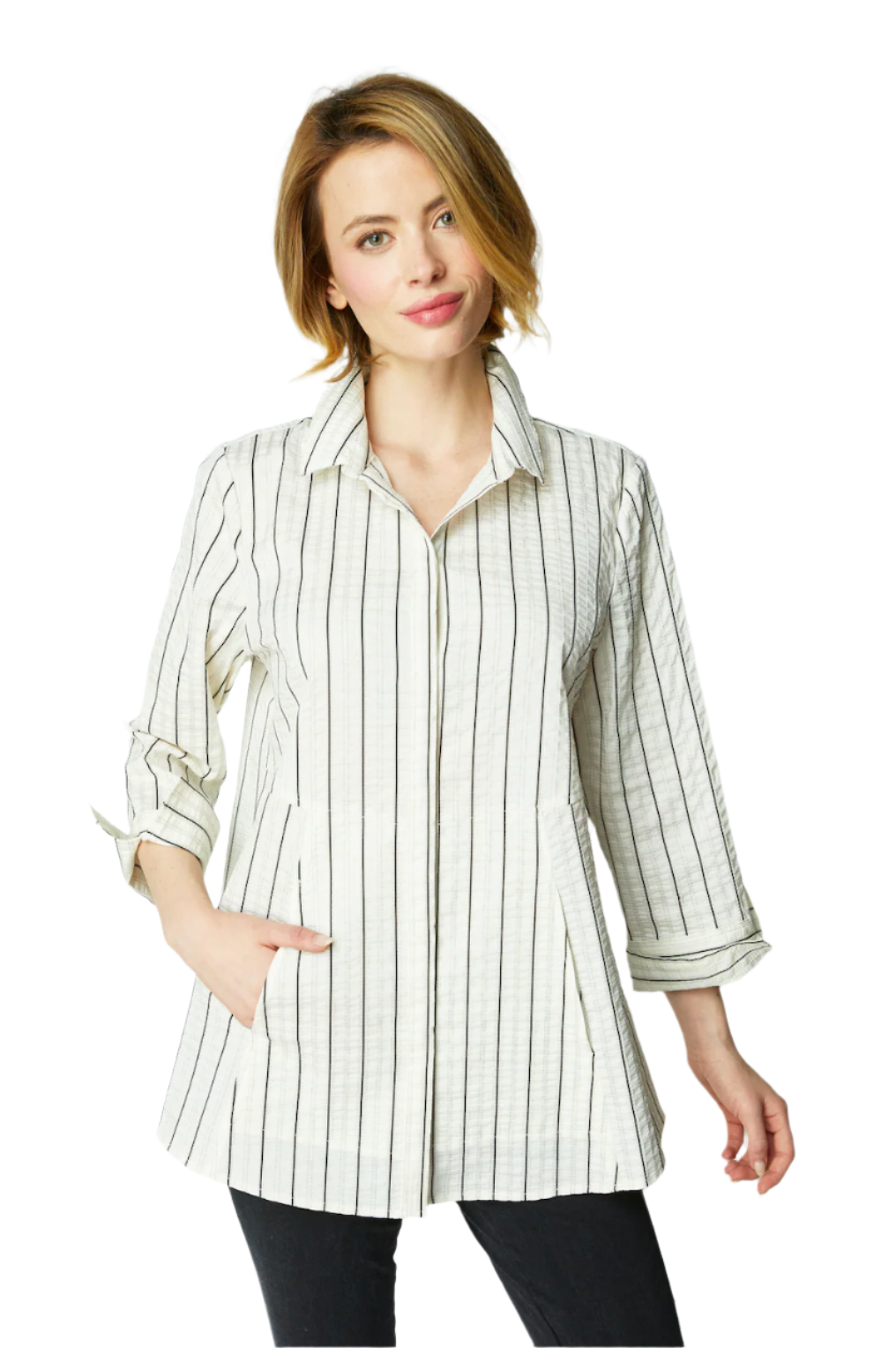 Habitat 15119WT WINTER WHITE East Side Stripes Hidden Placket Shirt