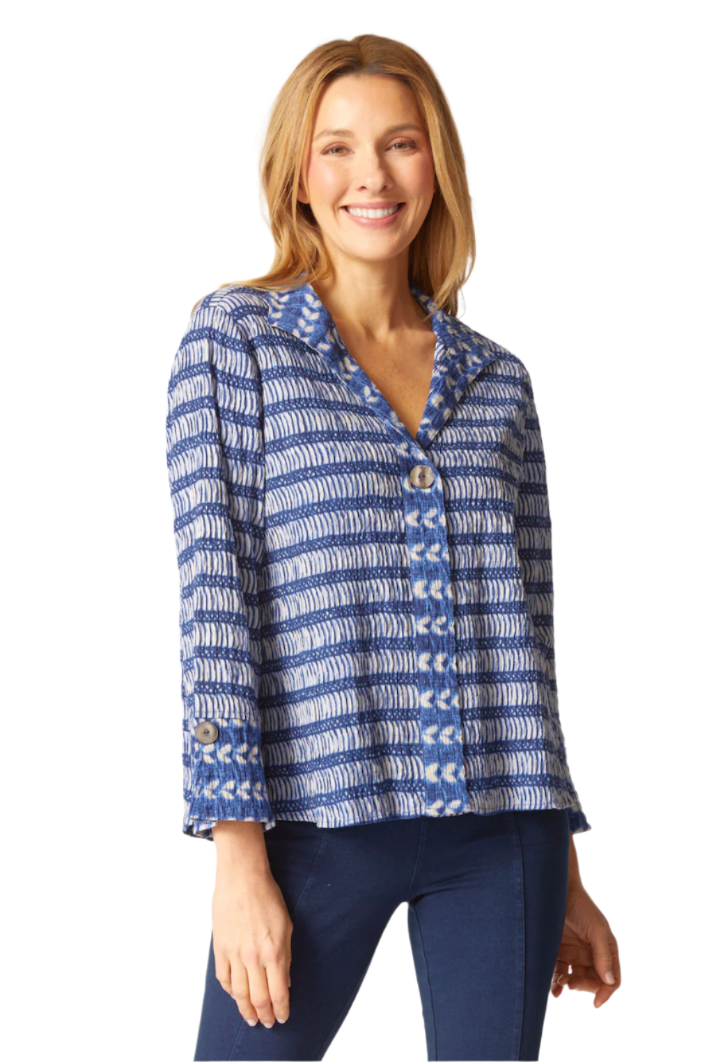 Habitat 48942NV NAVY Mixed Batik Hidden Placket Swing Shirt