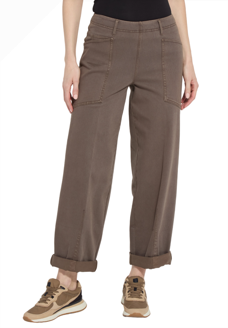 Lyssé Penelope 103644M9 Antique Washed Subtle Green Curved Cuffed Full Length Denim Pants