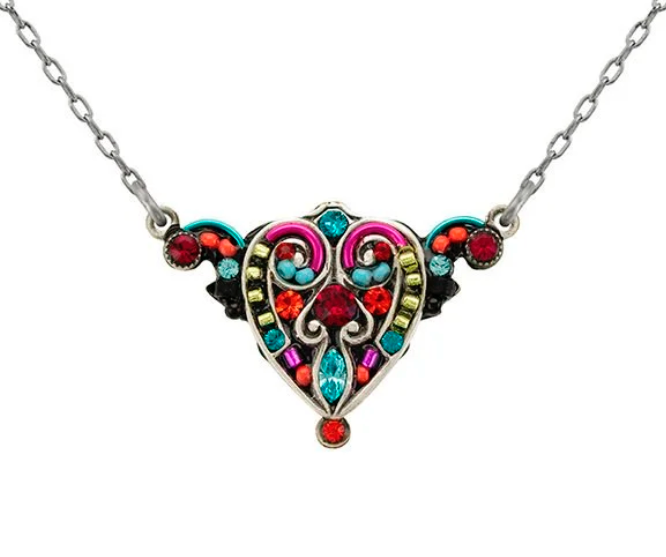 Firefly 9197-MC Multicolor Filigree Heart Collection Pendant Necklace