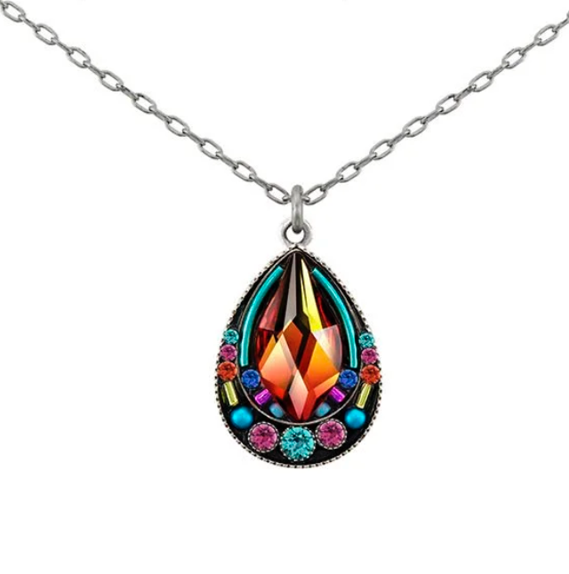 Firefly 9077-MC Multicolor Simple Drop European Crystal Pendant Necklace