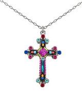 Firefly 8928-MC Multicolor European Crystal Mosaic Cross Necklace
