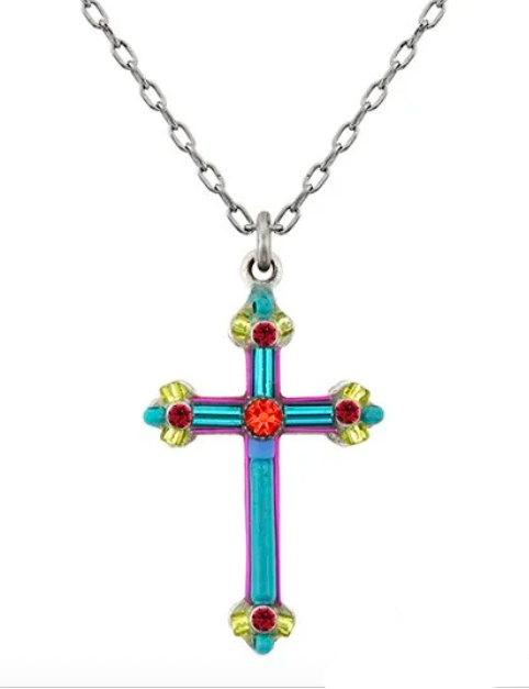 Firefly 8926-MC Multicolor European Crystal Mosaic Cross Necklace