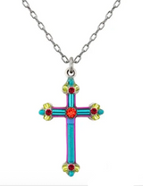 Firefly 8926-MC Multicolor European Crystal Mosaic Cross Necklace