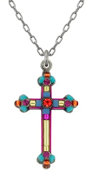 Firefly 8926-LM Lime European Crystal Mosaic Cross Necklace