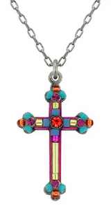 Firefly 8926-LM Lime European Crystal Mosaic Cross Necklace