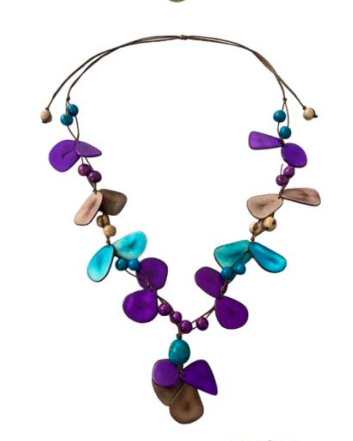 Canoa TSL7 PURPLE GREY TURQUOISE Tassels Tagua Necklace