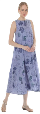 Terra T5607RB ROYAL BLUE Graffiti Print Sleeveless Knit Dress With Pockets