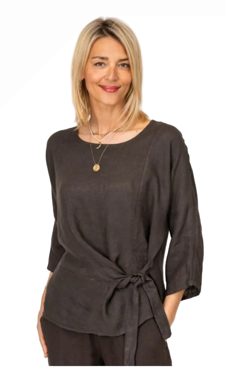 Look Mode USA 9099TP TAUPE One Size Linen Wrap Tie Top