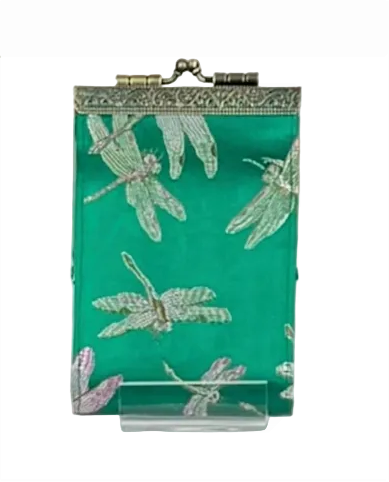 Cathayana CHR-10 DARK GREEN Butterfly & Dragonfly Brocade Card Wallet With RFID Protection
