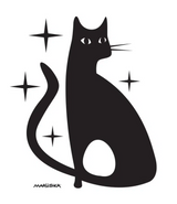 Marüshka RVN01MCATO3 MOD CAT Black on White Relaxed V Neck T-Shirt