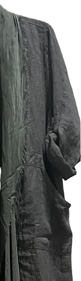 Dance In Paris 11108CH CHARCOAL One Size Italian Linen Duster With Silk Frayed Edges