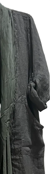 Dance In Paris 11108CH CHARCOAL One Size Italian Linen Duster With Silk Frayed Edges