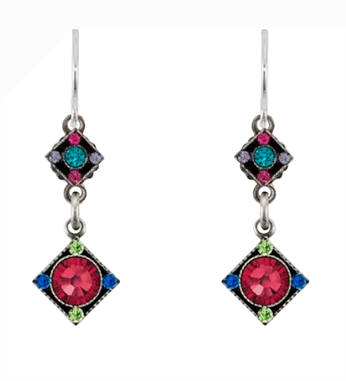 Firefly E785-JT Jewel Tone Rainbow Two Tier Diamond Shape Drop Earrings