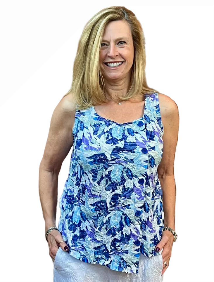 Shana 26034PU PURPLE Off Center Button Front Tank Top