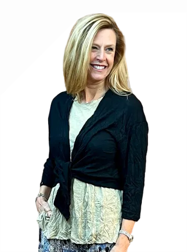 Shana 26066BK Black 3/4 Sleeve Open Front Crinkle Shrug