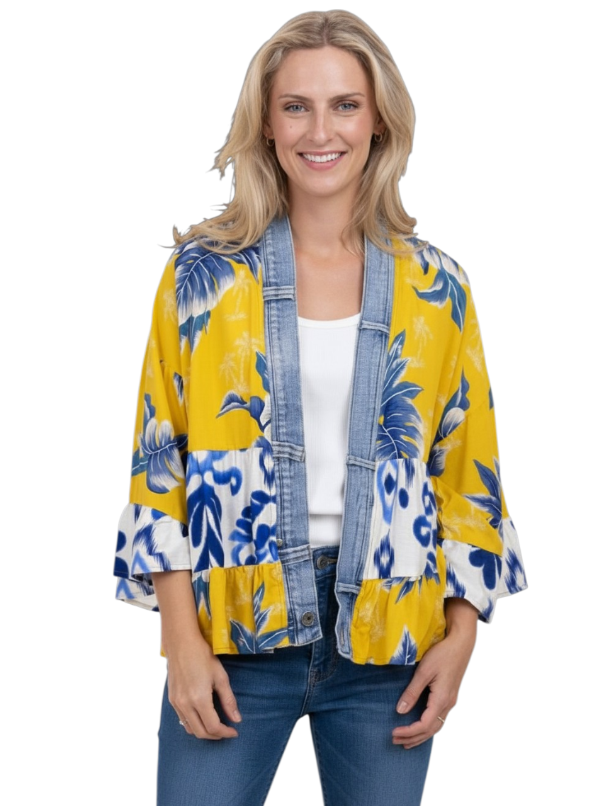 Shannon Passero 5474YP One Size Yellow Palm Tiffany Tiered Cardigan