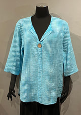 Plum Loco SM1927TQ TURQUOISE Striped 100% Cotton One Size 3/4 Sleeve Shirt