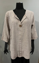 Plum Loco SM1927TP TAUPE Striped 100% Cotton One Size 3/4 Sleeve Shirt