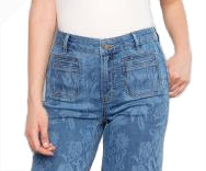 Charlie B C5538RP Floral Printed Cropped Patch Pocket Flare Stretch Denim Pants