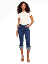 Charlie B C5597R Indigo Stretch Denim Narrow Leg Jeans With Cuff Snap Detail Hem
