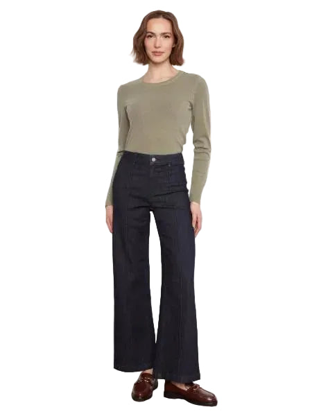 Charlie B C5814678C081 MIDNIGHT Wide Leg Stretch Denim Pants With Pin Tucks