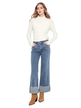 Charlie B C5840431A156 MEDIUM BLUE Cropped Wide Leg Cuffed Pants