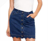 Charlie B C7079R Indigo Scalloped Hem Button-Front Denim Skort