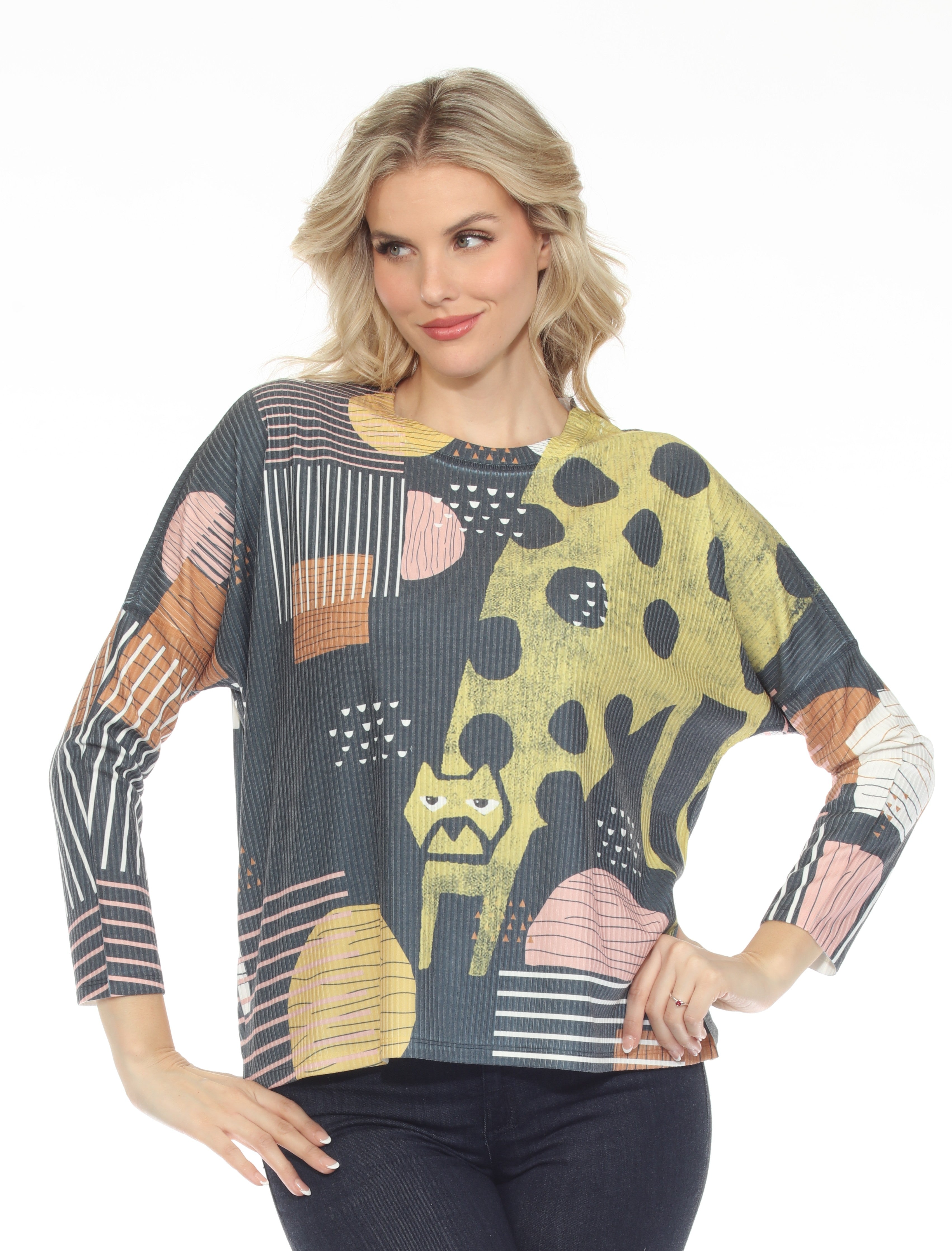 Inoah T1207REN NIGHT FELLOW Long Dolman Sleeve Crew Neck Top