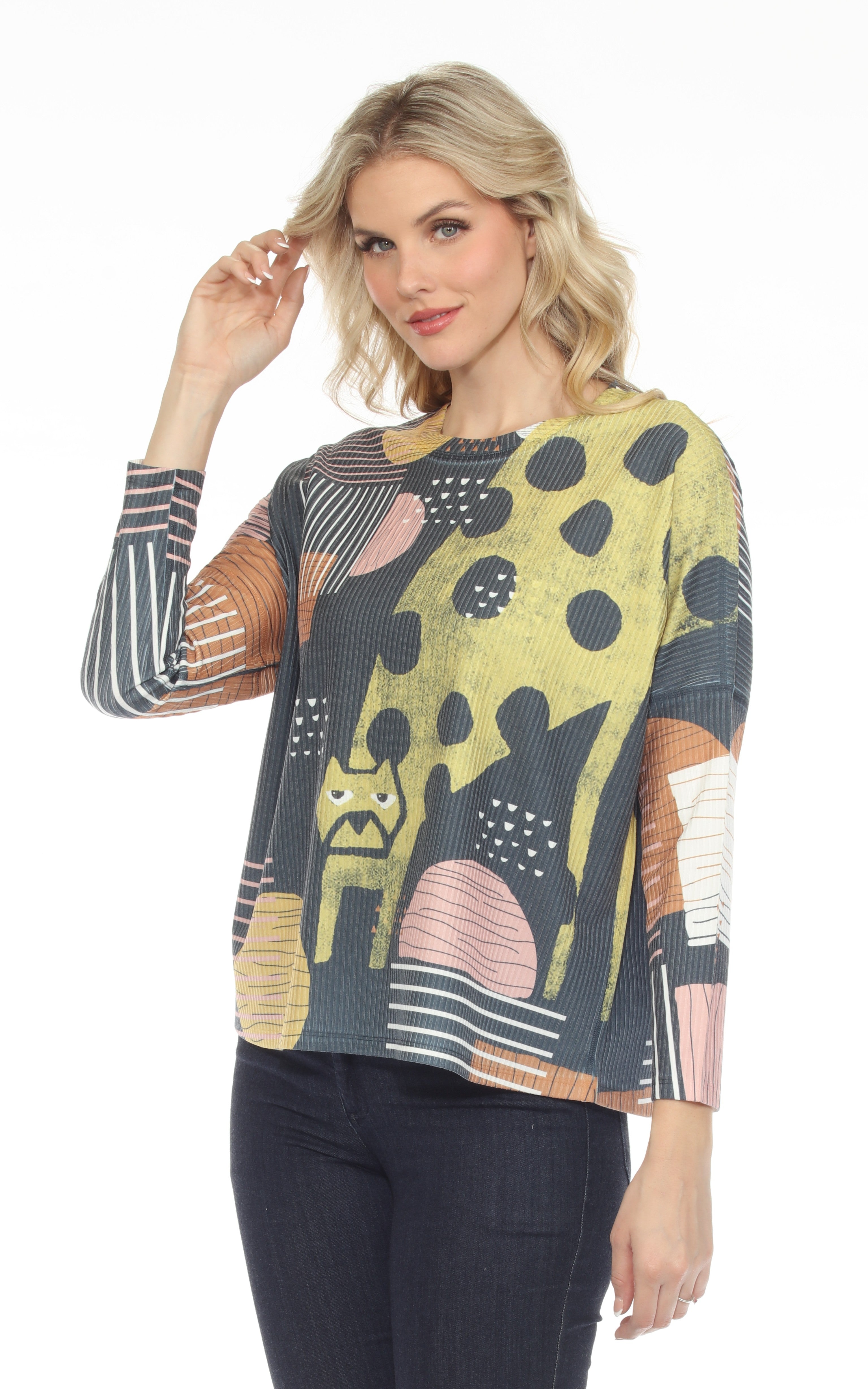 Inoah T1207REN NIGHT FELLOW Long Dolman Sleeve Crew Neck Top