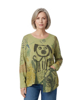 Inoah T1346ESA-AF115 BEAR & BUNNY Long Sleeve Asymmetric Hem Sweater With Pockets