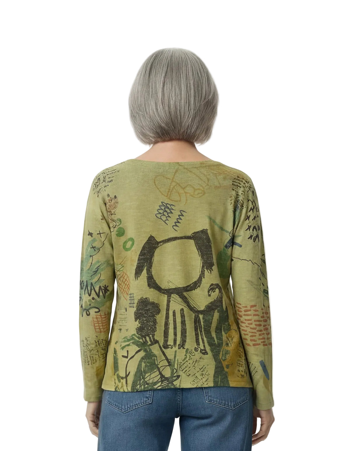 Inoah T1346ESA-AF115 BEAR & BUNNY Long Sleeve Asymmetric Hem Sweater With Pockets