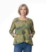 Inoah T1353ESA-AF113 SHINE AWAY Long Sleeve Round Neck Top With Pockets