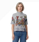 Inoah T1416BR-AF86 CATS & CRAFTS Mock Turle Neck 3/4 Sleeve Sweater Knit Top