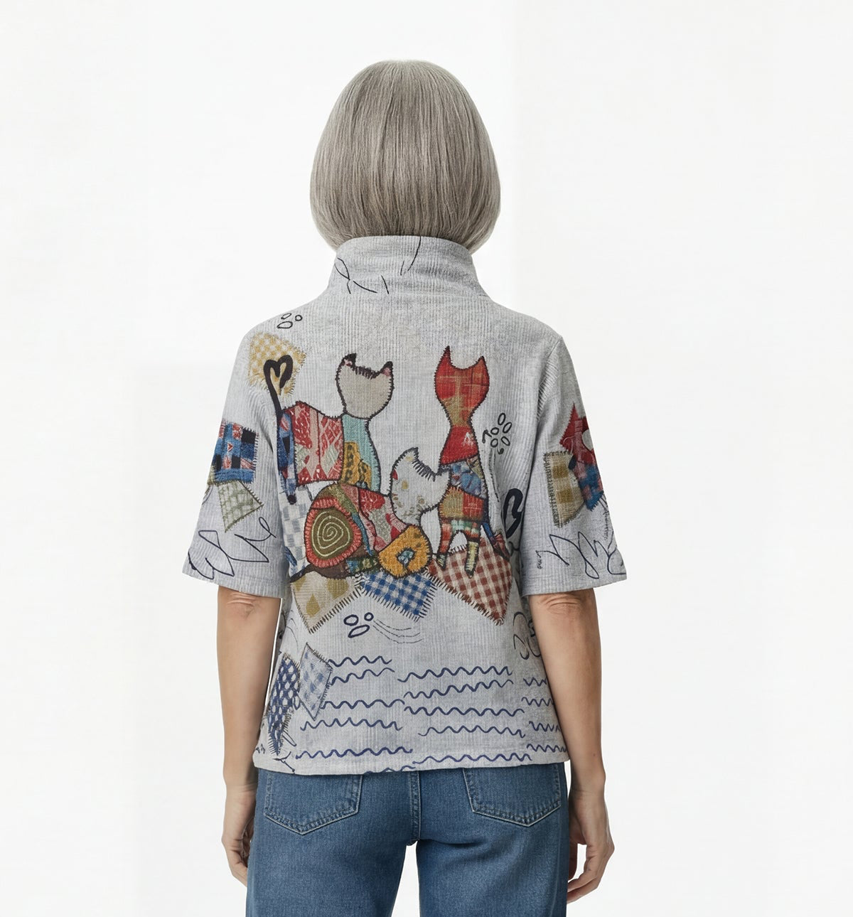 Inoah T1416BR-AF86 CATS & CRAFTS Mock Turle Neck 3/4 Sleeve Sweater Knit Top