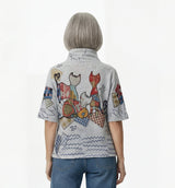 Inoah T1416BR-AF86 CATS & CRAFTS Mock Turle Neck 3/4 Sleeve Sweater Knit Top