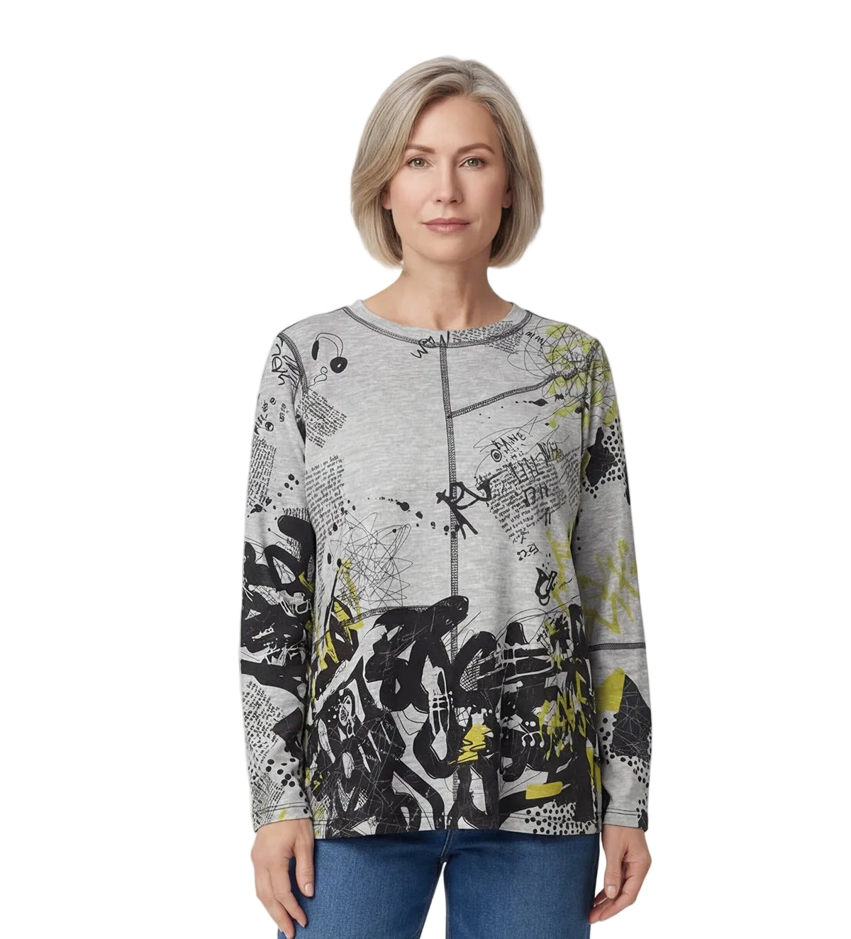 Inoah T1523F-AF137 JAZZ MUSIC Long Sleeve Round Neck Sweater Tee