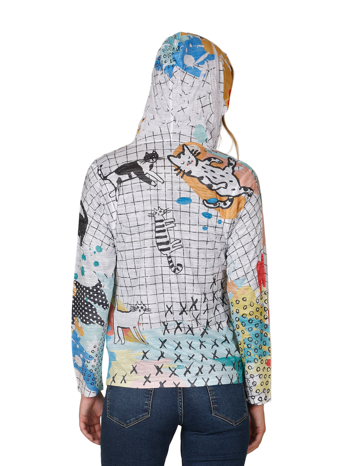 Inoah T1555BO KITTY LOUNGE Zip Front Long Sleeve Hoodie With Pockets