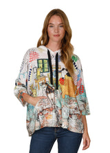 Inoah T1610SM MEOW MATES One Size 3/4 Length Sleeve Hooded Poncho With Pocket