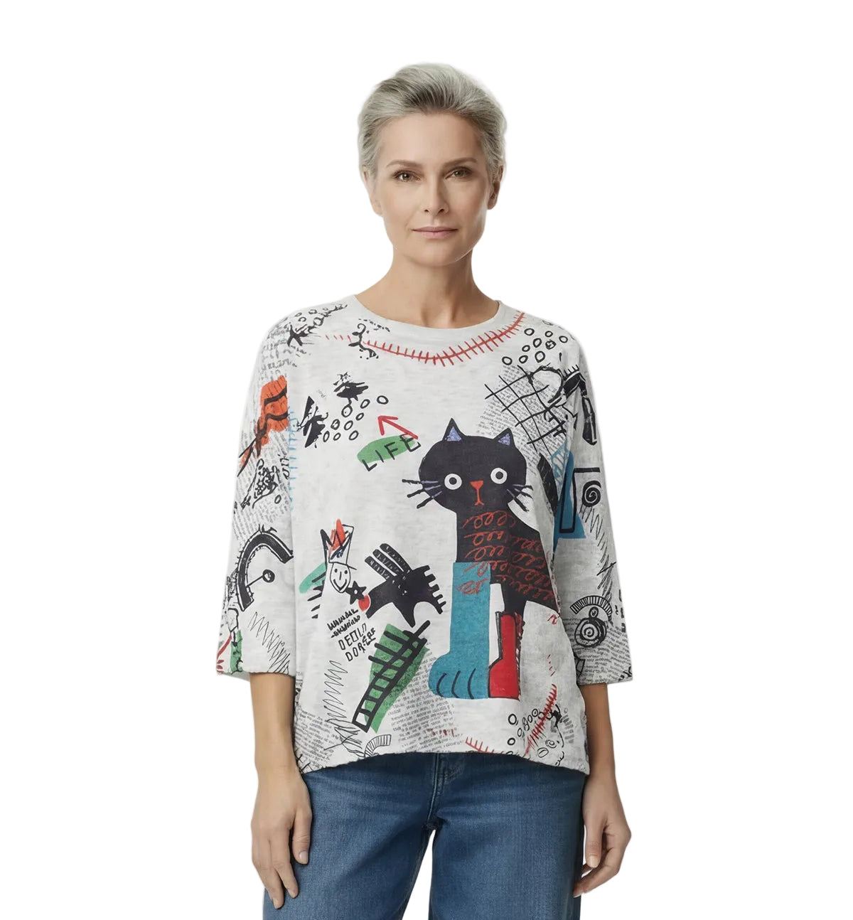 Inoah T1772SE-AF108 AGENT BOOTSIE Elbow Length Sleeve Sweater Knit T-Shirt