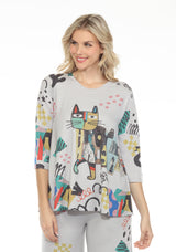 Inoah T208FMR RUBIKS REMI 3/4 Sleeve Crew Neck A-Line Top