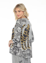 Inoah T208TT TIGGY Grey Melange 3/4 Sleeve Crew Neck Hi-Lo Hem A-Line Swing Top