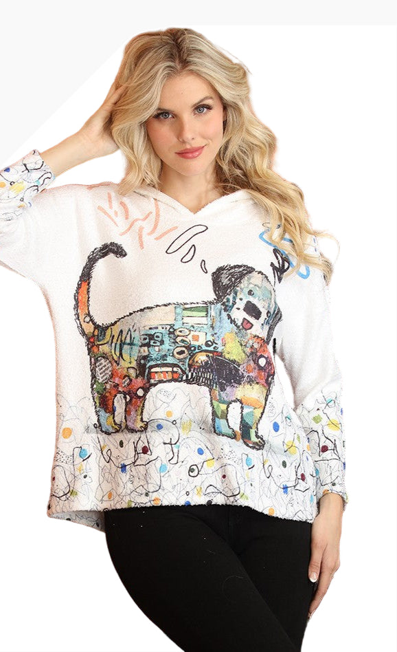 Inoah T330BEL LULU Hooded Long Sleeve Hi-Lo Hem Pullover