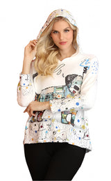 Inoah T330BEL LULU Hooded Long Sleeve Hi-Lo Hem Pullover