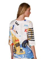 Inoah T538SM SIR ARTSY PAWS 3/4 Sleeve Boat Neck Doggy T-Shirt With Pocket