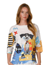 Inoah T538SM SIR ARTSY PAWS 3/4 Sleeve Boat Neck Doggy T-Shirt With Pocket