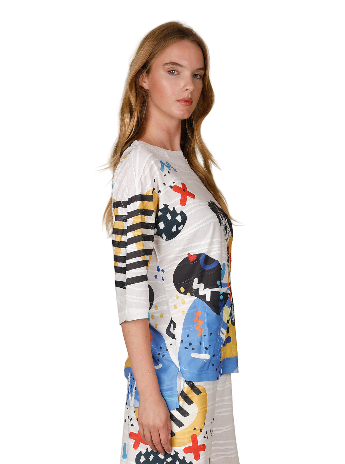 Inoah T538SM SIR ARTSY PAWS 3/4 Sleeve Boat Neck Doggy T-Shirt With Pocket