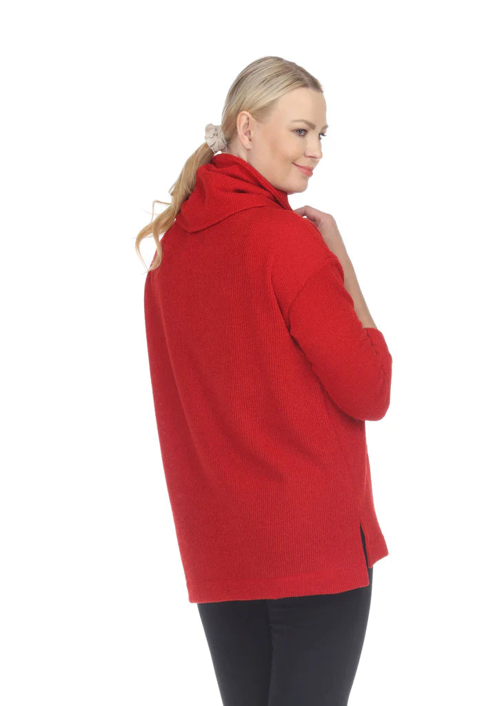 Terra T5414 Red Pullover Removable Cowl Neck Top With Pocket