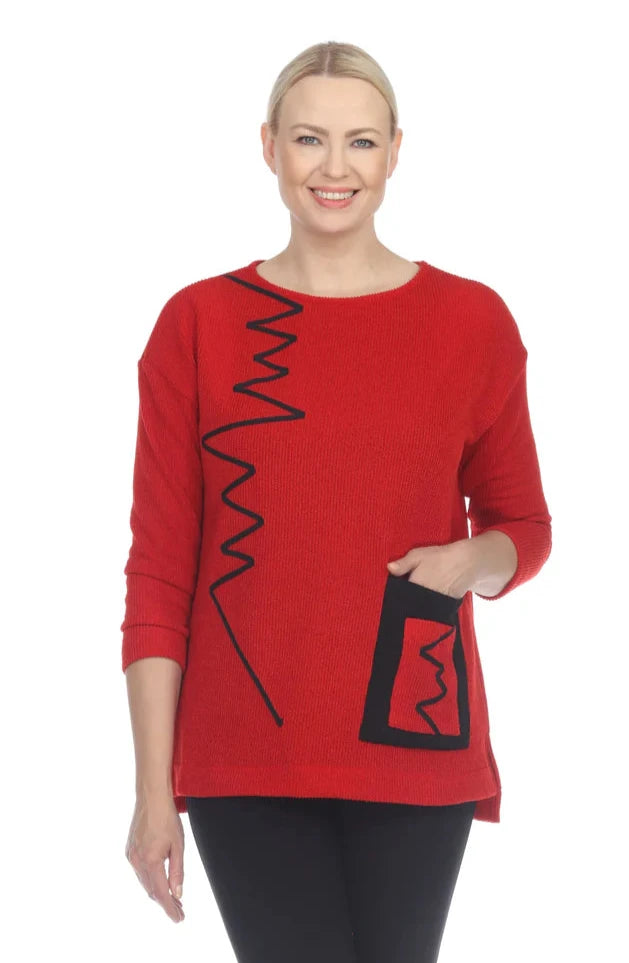 Terra T5414 Red Pullover Removable Cowl Neck Top With Pocket