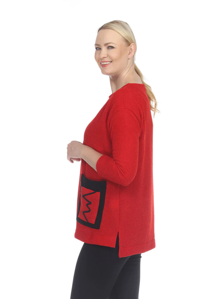 Terra T5414 Red Pullover Removable Cowl Neck Top With Pocket